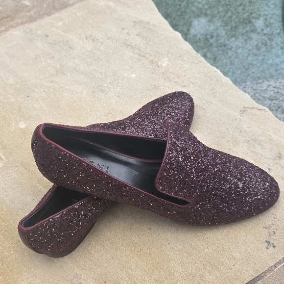 Nwot M.Gemi The Parma Loafer Burgundy leather  Glitter Smoking Slipper  39.5 - Picture 1 of 12